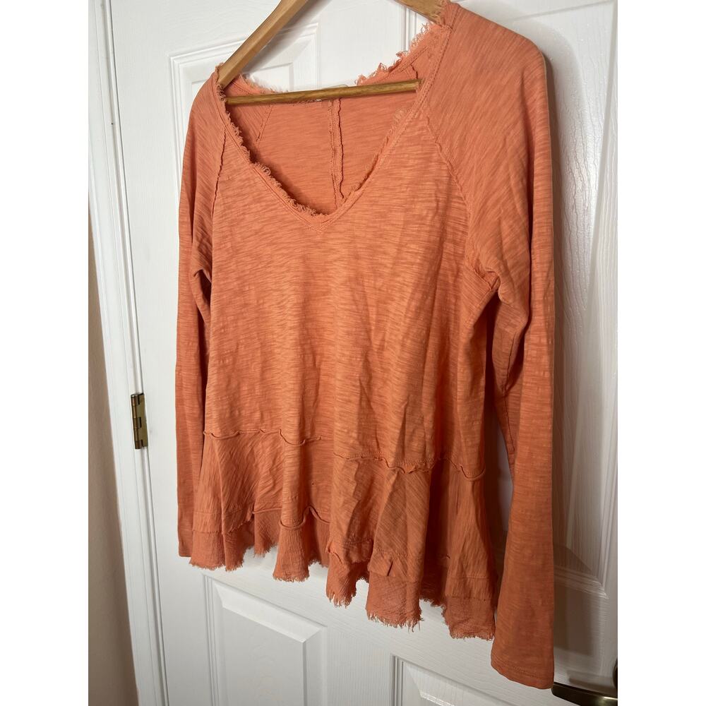 Altar'd State Women's Long Sleeve Orange Top Fringe V-Neck Shirt Size Small - Picture 4 of 9
